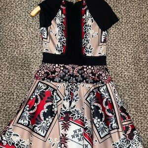 Bebe Dress - Red, Black, and White Floral